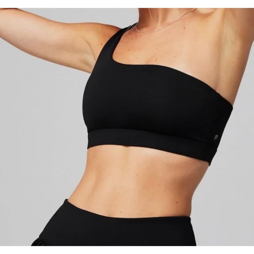 Fabletics Womens Black One Shoulder Asymmetric Sports Bra Activewear Top